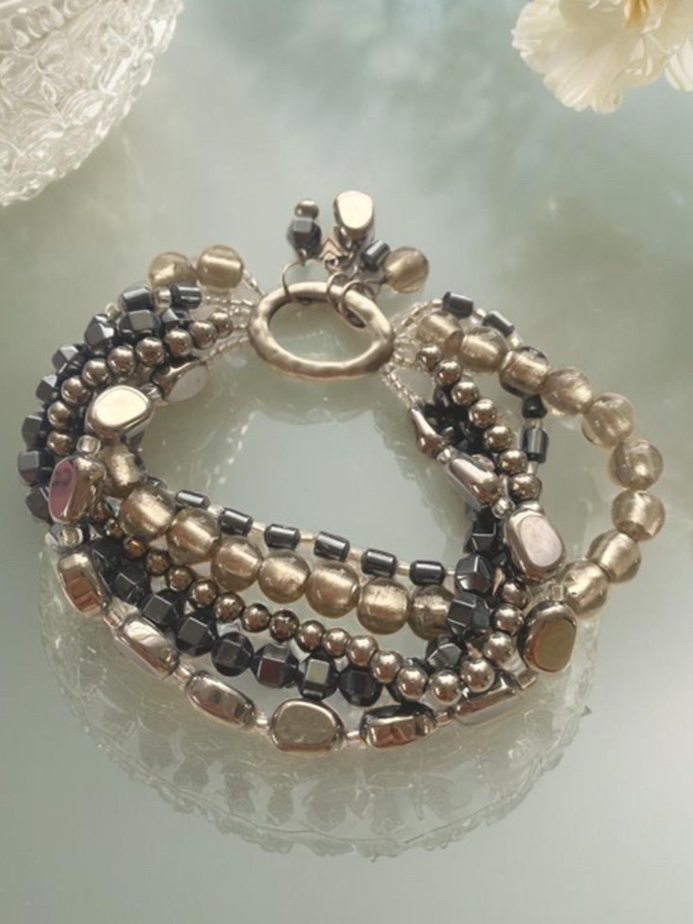 Multi Strand Hematite and Glass Bead Bracelet Silpada B1935